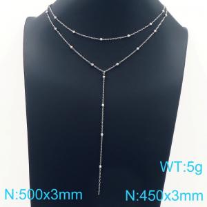 European and American fashion personality stainless steel creative long tassel multi-layer round bead chain jewelry charm silver necklace - KN291774-Z