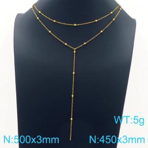 European and American fashion personality stainless steel creative long tassel multi-layer round bead chain jewelry charm gold necklace - KN291775-Z