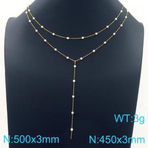 European and American fashion personality stainless steel creative long tassel multi-layer pearl chain jewelry charm gold necklace - KN291776-Z