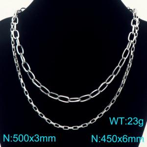 Stainless steel square wire chain and box chain double layered necklace - KN291932-Z