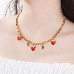 SS Fruit Strawberry Cherry Lemon Countryside Gold-Plating Necklace - KN292054-Z