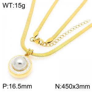 Fashionable and personalized stainless steel blade chain necklace paired with pearl pendant - KN292135-Z