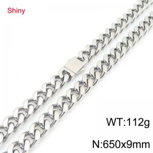 European and American hip-hop smooth stainless steel spring buckle Cuban chain trendy men's necklace - KN292204-Z