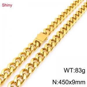 European and American hip-hop smooth stainless steel spring buckle Cuban chain trendy men's gold-plated necklace - KN292207-Z