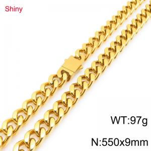 European and American hip-hop smooth stainless steel spring buckle Cuban chain trendy men's gold-plated necklace - KN292209-Z