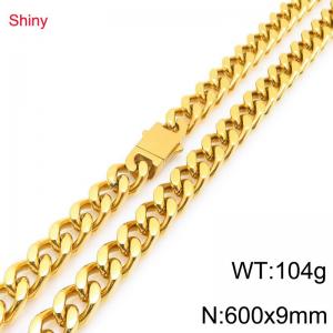 European and American hip-hop smooth stainless steel spring buckle Cuban chain trendy men's gold-plated necklace - KN292210-Z