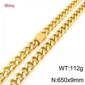 European and American hip-hop smooth stainless steel spring buckle Cuban chain trendy men's gold-plated necklace - KN292211-Z