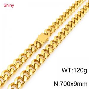 European and American hip-hop smooth stainless steel spring buckle Cuban chain trendy men's gold-plated necklace - KN292212-Z