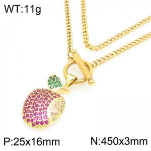 Women Gold-Plated Stainless Steel Rhinestones Apple Pendant Necklace - KN292313-Z