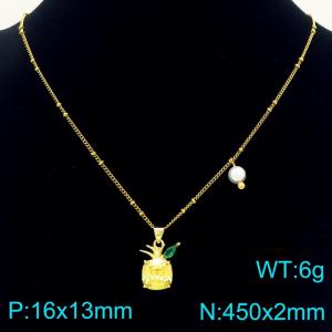Women Gold-Plated Stainless Steel Pineapple Pendant Necklace - KN292316-Z