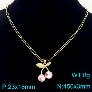 Women Gold-Plated Stainless Steel Zircon Cherry Pendant Necklace - KN292323-Z