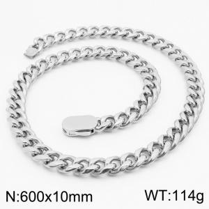 10mm Stainless Steel Cuban Chain Necklace Men's Silver Color Shiny Hip Hop Jewelry - KN292452-Z