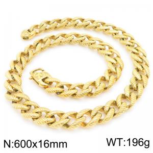 600mm Men Stainless Steel Striped Surface Cuban Chain Necklace - KN292456-KJX