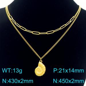 Fashionable ocean style stainless steel conch necklace with double layered design - KN292610-Z
