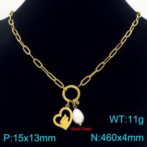 Fashionable stainless steel hollow heart-shaped diamond inlaid mother daughter necklace, Mother's Day gift - KN292718-Z