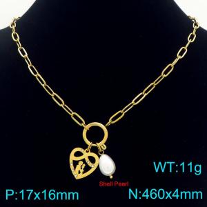 Stainless steel hollow heart-shaped diamond necklace paired with pearl pendant for Mother's Day gift - KN292720-Z