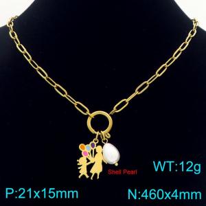 Stainless steel mother and daughter patterned necklace paired with pearl pendant for Mother's Day gift - KN292721-Z