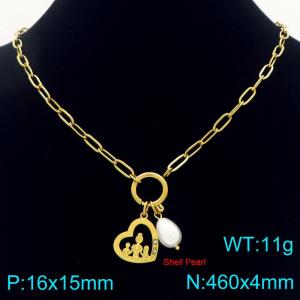 Stainless steel family pattern hollow heart necklace paired with pearl pendant for Mother's Day gift - KN292723-Z