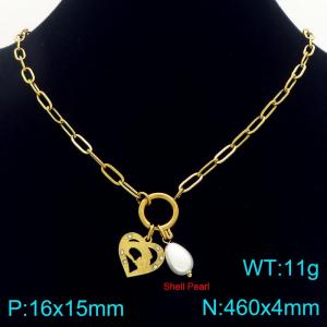 Stainless steel hollowed out heart-shaped diamond necklace paired with pearl pendant for Mother's Day gift - KN292724-Z