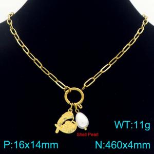 Stainless steel hollowed out heart-shaped diamond necklace paired with pearl pendant for Mother's Day gift - KN292725-Z
