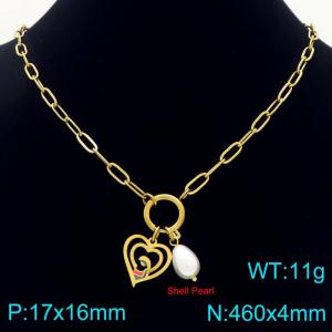 Stainless steel hollowed out heart-shaped mother pattern necklace paired with pearl pendant for Mother's Day gift - KN292726-Z