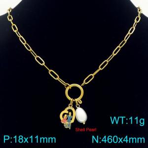Stainless steel hollow heart-shaped diamond inlaid colorful mother daughter necklace paired with pearl pendant for Mother's Day gift - KN292728-Z