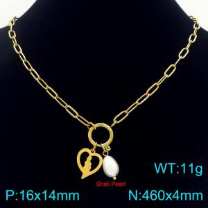Stainless steel hollowed out heart-shaped mother necklace paired with pearl pendant as a Mother's Day gift - KN292731-Z