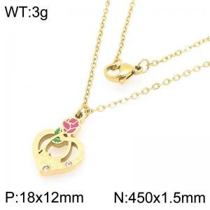 Stainless steel MOM heart-shaped colorful rose studded diamond necklace Mother's Day gift - KN292735-Z
