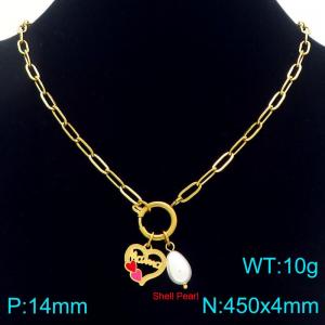 Stainless steel Mama colored heart-shaped necklace paired with pearl pendant for Mother's Day gift - KN292737-Z