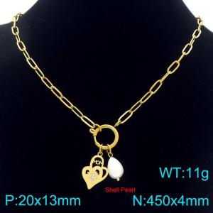 Stainless steel MOM diamond studded heart-shaped necklace paired with pearl pendant for Mother's Day gift - KN292738-Z