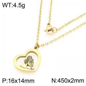 Stainless steel mother daughter hollow heart pendant gold necklace Mother's Day gift - KN292749-Z