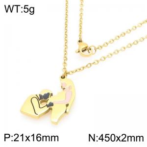 Stainless steel father kisses mother colorful pattern pendant necklace, Mother's Day gift - KN292750-Z