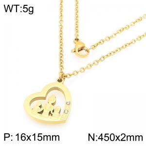 Stainless steel mother son three person hollowed out love necklace Mother's Day gift - KN292751-Z
