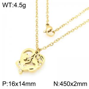 Stainless steel hollow mother and child diamond pendant necklace, Mother's Day gift - KN292756-Z
