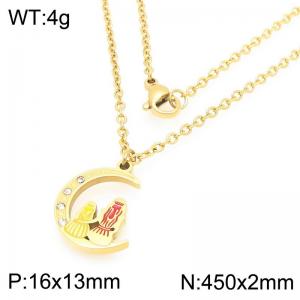 Stainless steel mother daughter pattern moon shaped diamond inlaid pendant necklace Mother's Day gift - KN292759-Z