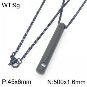 50cm Black-Plated Stainless Steel&Rhinestone Necklace with Prism Bar Pendant - KN292812-K