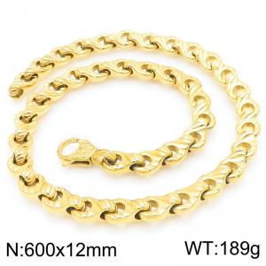 Hip hop personalized stainless steel creative special line pattern thick chain line lobster buckle men's domineering gold necklace - KN292944-KJX