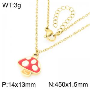 Trendy summer new stainless steel creative O-shaped chain hanging drip oil colored mushroom pendant temperament gold necklace - KN292949-Z