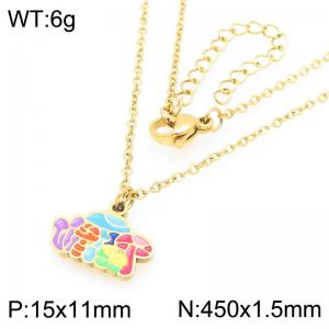 Trendy summer new stainless steel creative O-shaped chain hanging drip oil colored mushroom pendant temperament gold necklace - KN292950-Z