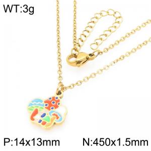 Trendy summer new stainless steel creative O-shaped chain hanging drip oil colored mushroom pendant temperament gold necklace - KN292951-Z