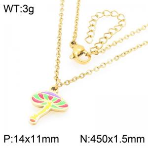 Trendy summer new stainless steel creative O-shaped chain hanging drip oil colored mushroom pendant temperament gold necklace - KN292952-Z