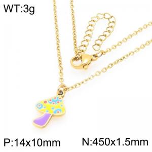 Trendy summer new stainless steel creative O-shaped chain hanging drip oil colored mushroom pendant temperament gold necklace - KN292953-Z