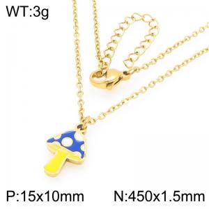 Trendy summer new stainless steel creative O-shaped chain hanging drip oil colored mushroom pendant temperament gold necklace - KN292955-Z