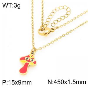 Trendy summer new stainless steel creative O-shaped chain hanging drip oil colored mushroom pendant temperament gold necklace - KN292956-Z