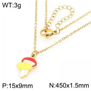 Trendy summer new stainless steel creative O-shaped chain hanging drip oil colored mushroom pendant temperament gold necklace - KN292957-Z