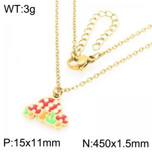 Trendy summer new stainless steel creative O-shaped chain hanging drip oil colored mushroom pendant temperament gold necklace - KN292959-Z