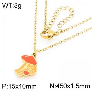 Trendy summer new stainless steel creative O-shaped chain hanging drip oil colored mushroom pendant temperament gold necklace - KN292960-Z
