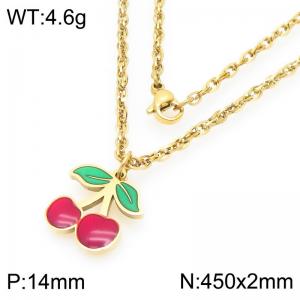 Boho Cherry Charm Neckalce Women's Gold Color Stainless Steel Jewelry - KN292998-Z