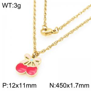 Boho Cherry Charm Neckalce Women's Gold Color Stainless Steel Jewelry - KN292999-Z
