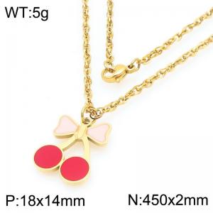 Boho Cherry Charm Neckalce Women's Gold Color Stainless Steel Jewelry - KN293002-Z